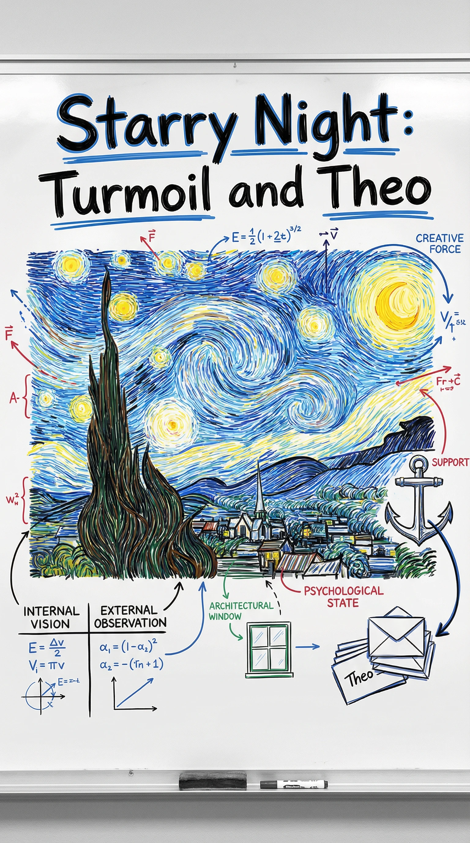 Explain the historical context behind Van Gogh's 'The Starry Night', focusing on his time at the Saint-Rémy asylum and his relationship with his brother Theo